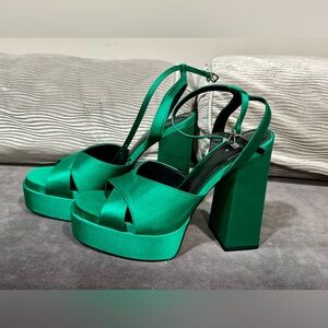 Green Satin Platform Heels